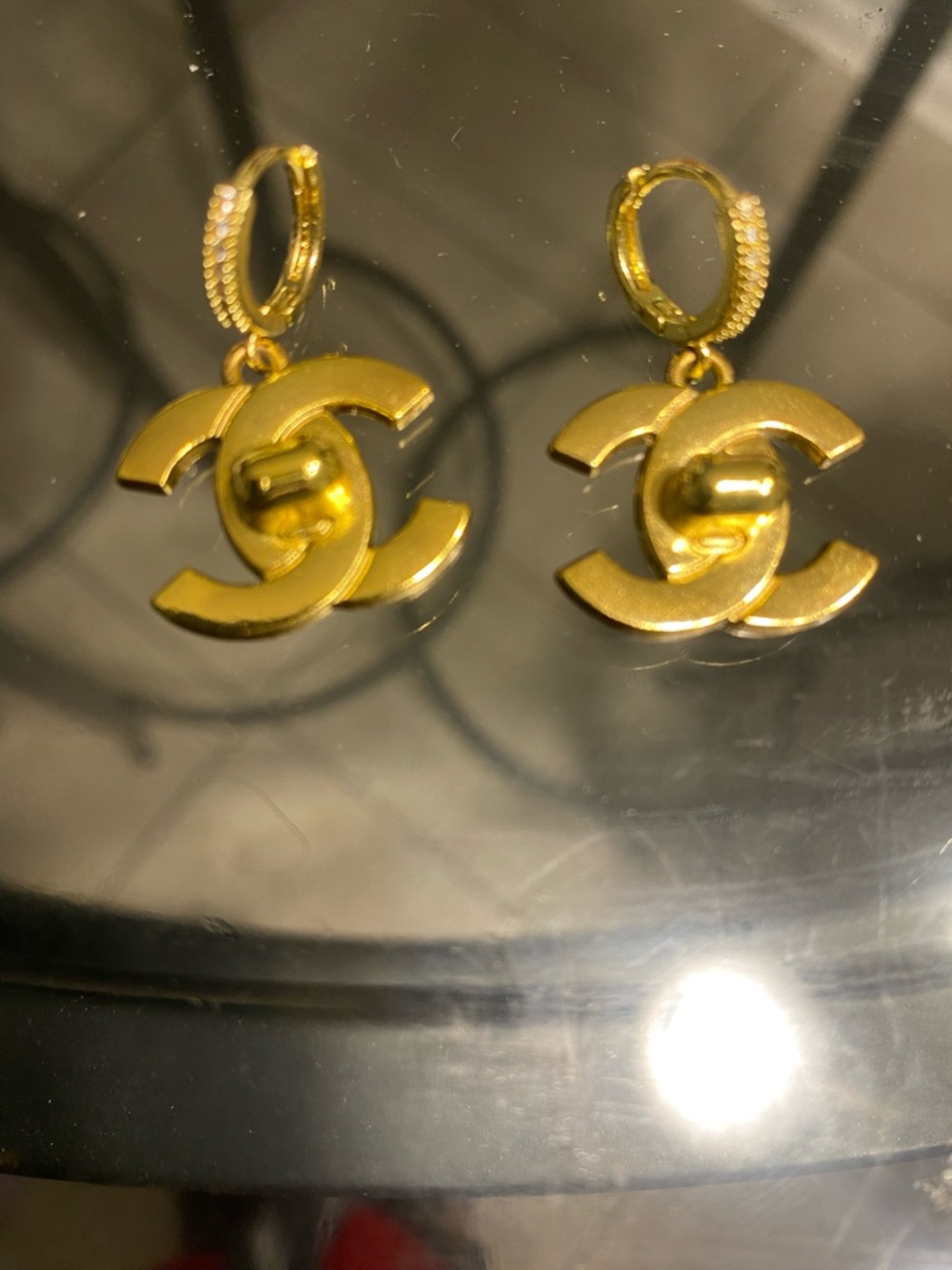Gold Interlocked CC Drop Hoop Earrings